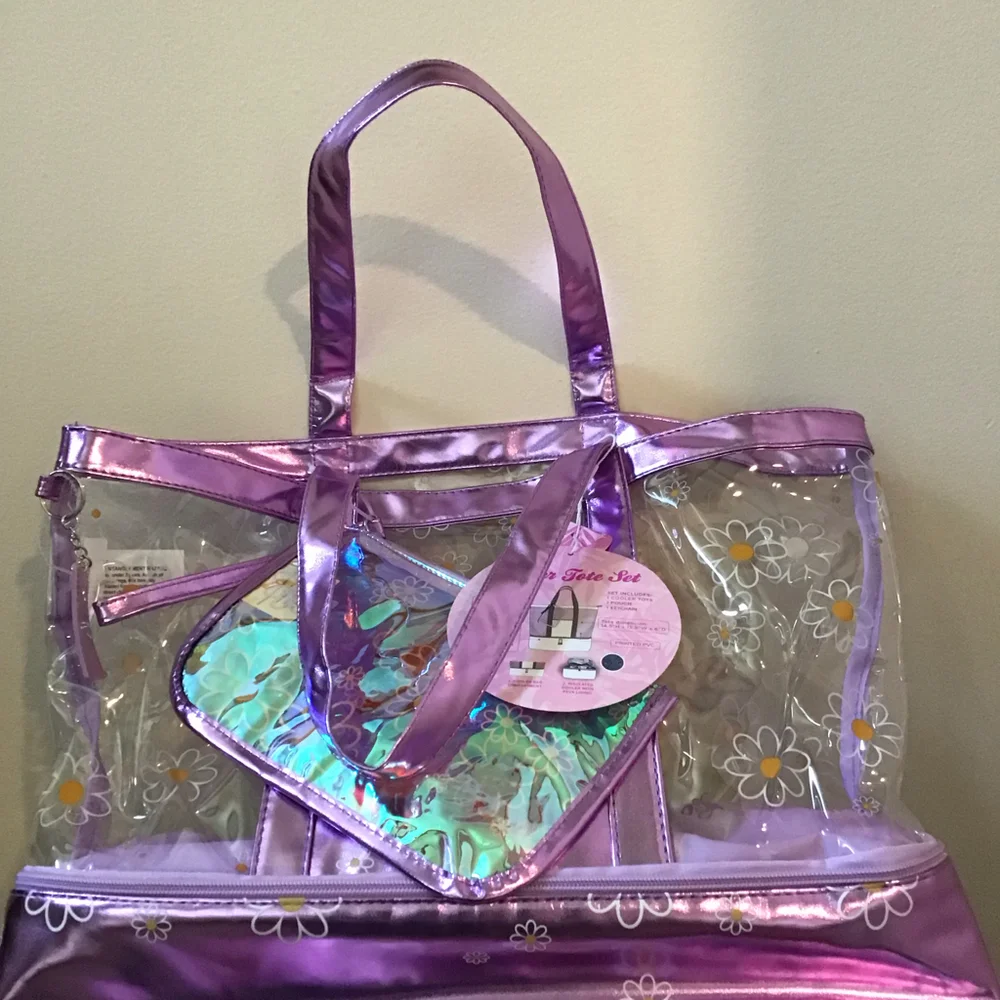 Tommy Bahama Kids‎ Cooler Tote Set Daisy Print Purple PVC Pouch Keychain